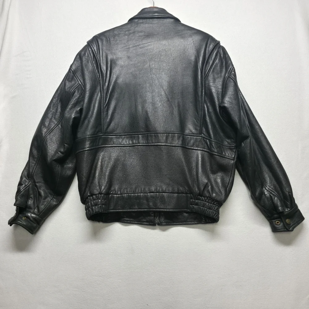 Vintage New River Men's Black Lamb Leather Bomber Jacket Size Large